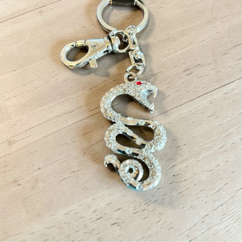 Rhinestone‎ Snake Keychain Charm - Silver with Red Eye